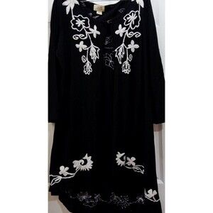 Natural Impressions Duster Cardigan XL Black Embroidered Floral Boho